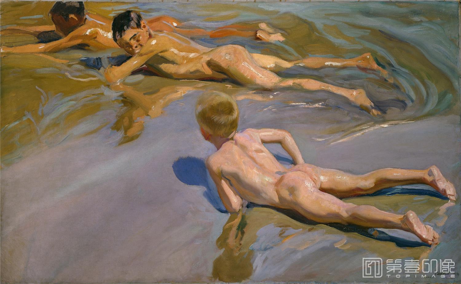 油画-西班牙普拉多美术馆油画藏画-Sorolla y Bastida, Joaquín-Chicos en la playa-118cm x 185cm-2589